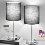 Lynnoland 𝟮𝟬𝟮𝟯 𝗡𝗘𝗪 Set of 2 Touch Control Table Lamps with 2 USB & AC Outlet, 3-Way Dimmable Bedside Nightstand Lamps for Bedroom Living Room Nursery, 800 Lumens 5000K Daylight Bulbs Included