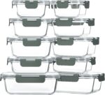 M MCIRCO 10-Pack Glass Food Storage Container with Lids, Airtight Glass Lunch Bento Boxes, Leak Proof Glass Meal Prep Container,Microwave, Oven, Freezer and Dishwasher Friendly