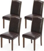 MCQ Upholstered Dining Chairs Set of 4, Modern Upholstered Fabric Dining Room Chair with Nailhead Trim and Wood Legs, Mid-Century Accent Dinner Chair for Living Room, Kitchen, Dark Brown