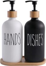 MOMEEMO Glass Soap Dispenser Set, Contains Hand Soap and Dish Soap Dispenser.Suitable for Kitchen Decor. (Black & White)