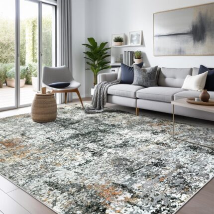 Modern Abstract Washable Area Rug - 5x7 Large Living Room Rugs Soft Stain Resistant Non Slip Faux Wool Low Pile Accent Carpet for Bedroom Dining Room Home Studio College Office - Grey/Black/Brown