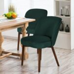 Modern Dining Chairs Set of 2, Upholstered Velvet Dining Room Chair with Curved Backrest, Kitchen Side Chair with Solid Rubberwood Leg for Living Room Bedroom, Green, 2PC/Package