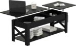 Modern Lift Top Coffee Table for Living Room, Wooden Coffee Table with Storage and Hidden Compartment, Center Table for Reception Room-Black