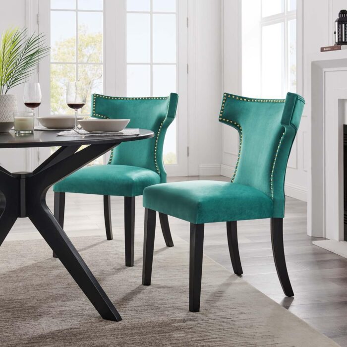 Modway Curve Performance Velvet Set of 2 Dining Chair, Teal