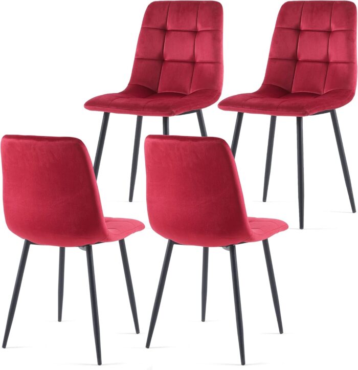 NORDICANA Burgundy Velvet Dinner Chairs Set of 4, Modern Armless Biscuit Tufted Dining Side Chairs with Metal Legs for Kitchen Living Room Vanity