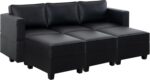 Naomi Home Sarah Modular Sectional Sofa Sleeper Modular Sectional Couch Sofa Convertible Sectional Couch Reversible Sofa Bed, Black, Air Leather