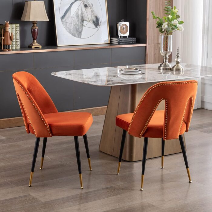 NicBex Dining Chairs Set of 2 Velvet Upholstered Kitchen Dining Chairs with Nailhead Trim for Dining Room-Orange