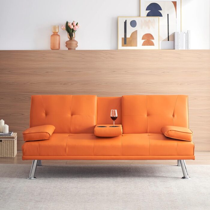 NicBex Sectional Couch Sofa with Double Folding Leather Sofa Bed Cloud Couch for Living Room Furniture Sets with Coffee Table, Modular Sofa for Living Room, Bedroom, Apartment,67" L, Orange