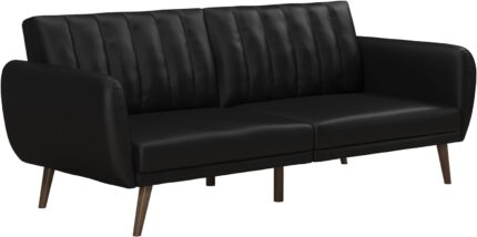 Novogratz Brittany Futon Sofa Bed and Couch Sleeper, Black Faux Leather