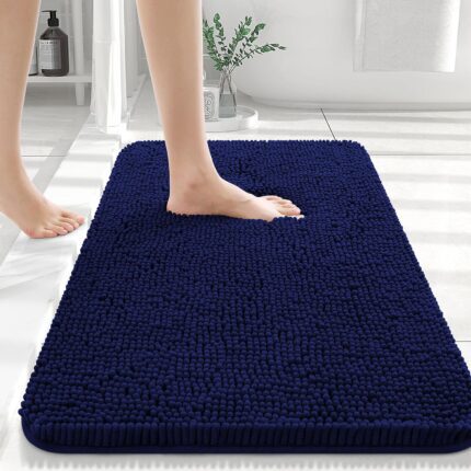 OLANLY Bathroom Rugs 30x20, Extra Soft Absorbent Chenille Bath Rugs, Non-Slip, Dry Quickly, Machine Washable, Bath Mats for Bathroom Floor, Tub and Shower, Navy