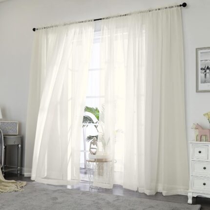 OWENIE Sheer Curtains 84 inch Length, Ivory Sheer Cutains 2 Panels Set for Bedroom/Living Room, Rod Pocket Voile Fimly Sheer Drapes, 2pcs, Each 42" W x 84" L