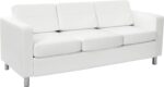 Office Star Pacific Sofa with Padded Box Spring Seats and Silver Finish Legs, Dillon Snow Faux Leather