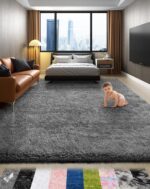 Ophanie Area Rugs for Bedroom Living Room, 4x6 Grey Fluffy Fuzzy Shag Shaggy Carpet Soft Plush Furry Bedside Rug, Indoor Floor Rug for Kids Girls Boys Home Decor Aesthetic, Dorm Nursery Gray