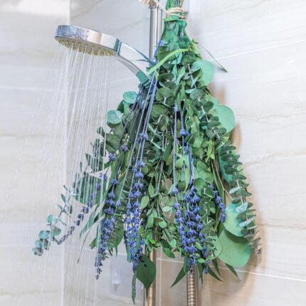 PAMDECOR 5 Kinds Eucalyptus for Shower,17" Natural Fresh Hanging Eucalyptus & Lavender Stems Real Eucalyptus Leaves Shower Decor Home Decor Aromatic Lavender Shower Plant (1 Pack Set - 17 inch)