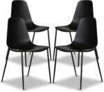 POLY & BARK Isla Modern Kitchen Chairs Set of 4 - Plastic Dining Chair with Metal Legs - Quick Assembly Simple Cafe Chairs Plastic for Indoor or Outdoor - Ebony Black