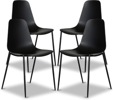 POLY & BARK Isla Modern Kitchen Chairs Set of 4 - Plastic Dining Chair with Metal Legs - Quick Assembly Simple Cafe Chairs Plastic for Indoor or Outdoor - Ebony Black