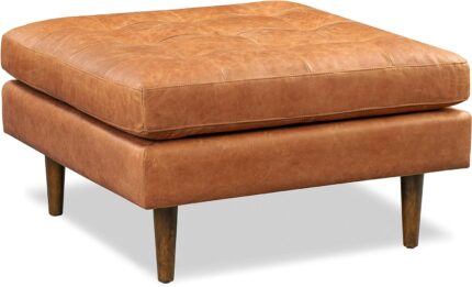 POLY & BARK Napa Ottoman in Full-Grain Pure-Aniline Italian Tanned Leather in Cognac tan