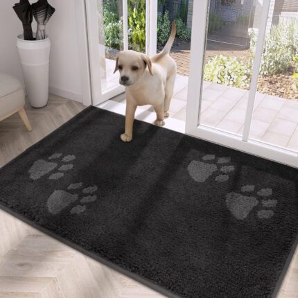 PURRUGS Dirt Trapper Door Mat 32" x 47", Non-Skid/Slip Machine Washable Microfiber Entrance Rug, Shoes Scraper, Dog Door Mat, Super Absorbent Floor Mat for Muddy Wet Shoes and Paws, Charcoal