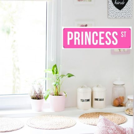 Pink Princess St Tin Sign Girls Room Decor Pink Wall Decor Princess Decor For Girl Bedroom Vintage Pink Girly Wall Art Poster Metal Sign Girls Cave 4x16 Inch