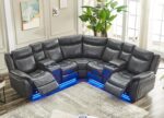 Power Recliner Sofa Sectional Couches with LED Light for Living Room, Leather Reclining Corner Sectionals Sofa Couch Sets with 2 Theater Recliner Seat, USB, Cup Holder, Storage Console for Home, Grey