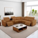 Power Reclining Sectional Sofa with Console，5 Seats Leather Sectional Couch Living Room Set L Shaped Couch with Cup Holders/USB Charging/Manually Adjustable Headrests