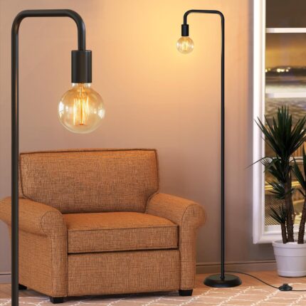 QiMH Industrial Floor Lamp for Living Room, Farmhouse Metal Standing Lamps, Modern Tall Lamp for Bedroom Home Decor(E26 Socket, Foot Switch)