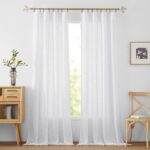 RYB HOME Semi Sheer Curtains Window Treatments for Living Room Bedroom Sliding Door, White, W 52 x L 95, 2 Panels