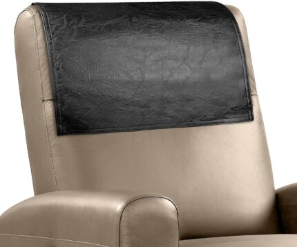 Recliner Headrest Protector Faux Leather Headrest Cover for Recliner Chair Headrest Cover Chair Arm Covers Couch Headrest Cover for Furniture Sofa Protector for Home Office 17 x 27In (Black)