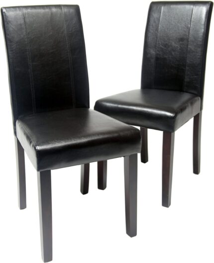 Roundhill Furniture Urban Style Solid Wood Leatherette Padded Parson Chair, Black, Set of 2