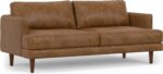 SIMPLIHOME Livingston Mid-Century Modern 76 Inch Wide Sofa in Caramel Brown Full Grain Leather, Pure - Aniline Leather, For the Living Room and Family Room