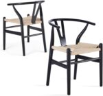 STARY Wood Wishbone Dining Room Chairs Mid Century Modern Wooden for Your Beach House, Fully Assembled, Black - Set of 2