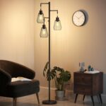 SUNMORY Dimmable Floor Lamp, Industrial Farmhouse Floor Lamp for Living Room, Standing Lamp with 3 LED Bulbs, Tree Lamp, Tall Modern Floor Lamp for Bedroom, Office, Black & Industrial Shade