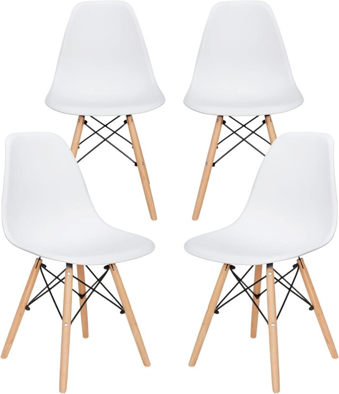 SUPER DEAL Modern Dining Chairs Set of 4 Plastic DSW Shell Lounge Chair Mid Century Side Chairs with Solid Wood Legs for Living Room, Kitchen, Dinning Room, Bedroom, White