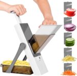 Safe Mandoline Slicer for Kitchen 5 in 1 Mandoline Food Slicer Large Vegetable Slicer Potato Onion Slicer Julienne Dicer 5 Blades Rapid Prep Upright Mandoline