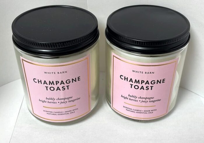 Set of 2 Bath and Body Works White Barn Champagne Toast Single Wick Candle 7 Ounce each