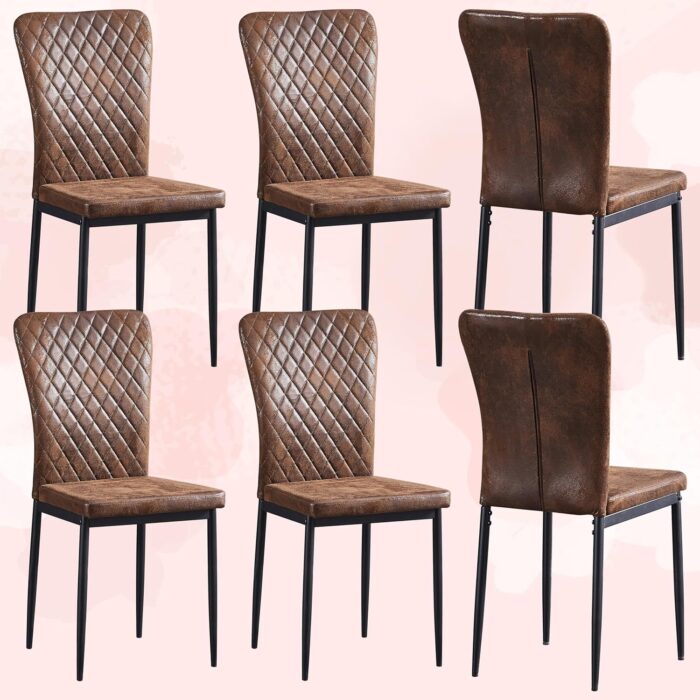 Set of 6 Living Room Chairs Dining Chairs with Suede, High Back, Metal Frame and Modern Lattice Design for Living Room, Dining Room,Brown