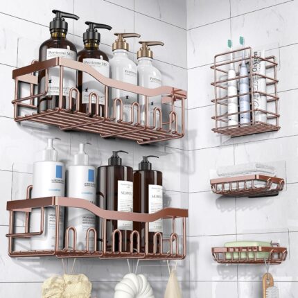 Shower Caddy 5 Pack,Adhesive Shower Organizer for Bathroom Storage&Home Decor&Kitchen,No Drilling,Large Capacity,Rustproof Stainless Steel Bathroom Organizer,Shower Shelves for Inside Shower