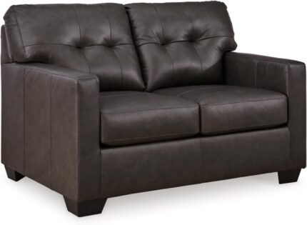 Signature Design by Ashley Belziani Modern Tufted Leather Match Loveseat, Black