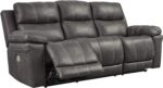 Signature Design by Ashley Erlangen Faux Leather Adjustable Power Reclining Sofa with USB Charging, Gray