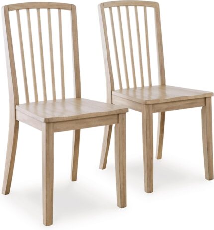 Signature Design by Ashley Gleanville Casual Solid Wood Dining Side Chair with Contoured Seat, Set of 2, Light Brown