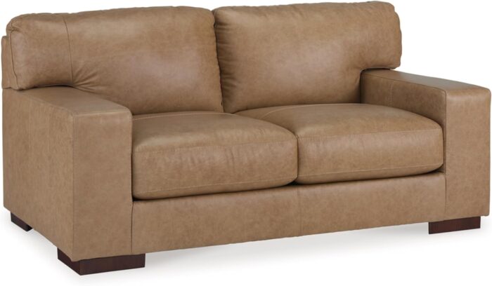 Signature Design by Ashley Lombardia Contemporary Leather Match Loveseat, Light Brown