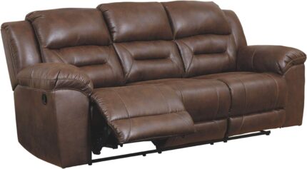 Signature Design by Ashley Stoneland Faux Leather Manual Pull Tab Reclining Sofa, Dark Brown