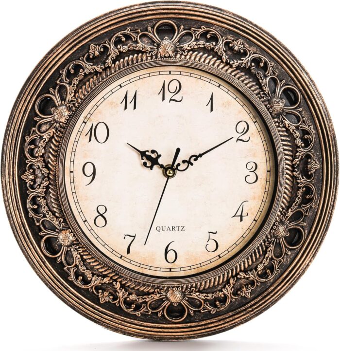 Silent Wall Clock, 13 Inch Vintage Large Wall Clock, Battery Operated Round Bathroom Clock, Non-Ticking Decorative Retro Analog Clock for Living Room, Office, Kitchen, School, Bedroom