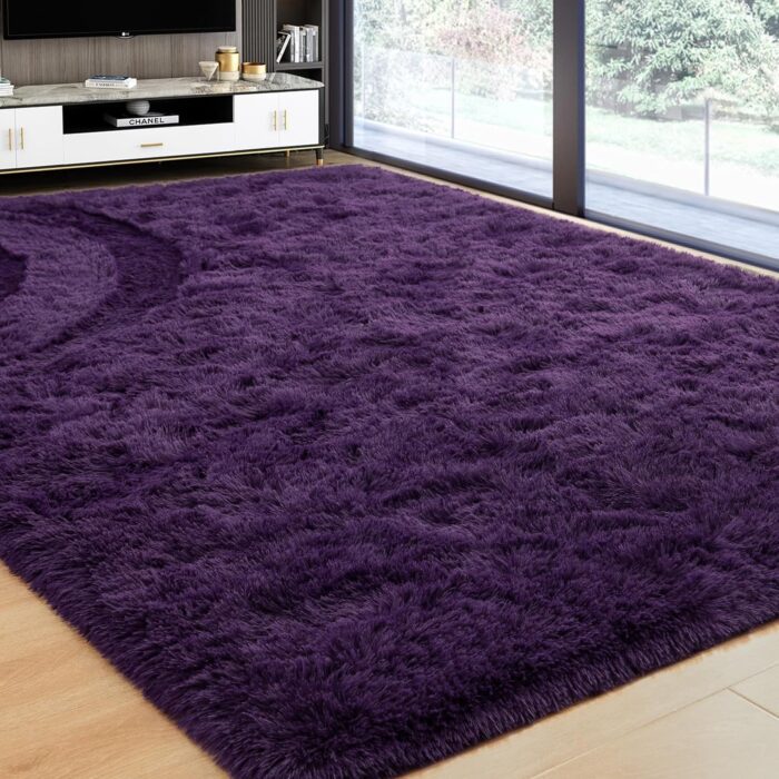 Softlife Rug for Living Room 5.3x7.6 Feet Area Rug for Bedroom Super Soft Shaggy Rugs for Kids Room Fluffy Fuzzy Carpets Long Plush Bedside Rug Nursery Christmas Home Decoration for Boys Girls, Purple