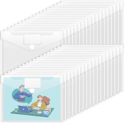 Sooez 36 Pack Plastic Envelopes Poly Envelopes, Clear Document Folders US Letter A4 Size File Envelopes with Label Pocket for School Home Work Office Organization, Clear