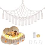 Stuffed Animal Hammock with LED Light, Toy Hammock for Stuffed Animals Storage for Kids Room Decor, Stuffed Animal Hammock Corner, White