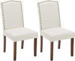 Sweetcripy Dining Chairs Set of 2, High-end Upholstered Leather Dining Room Chair with Nailhead Trim and Wood Legs, Dining Room Kitchen Side Chair for Bedroom, Living Room, Dining Room, Beige