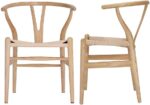 Tomile Set of 2 Wishbone Chair Solid Wood Y Chair Mid-Century Armrest Dining Chair, Hemp Seat (Ash Wood - Natural)