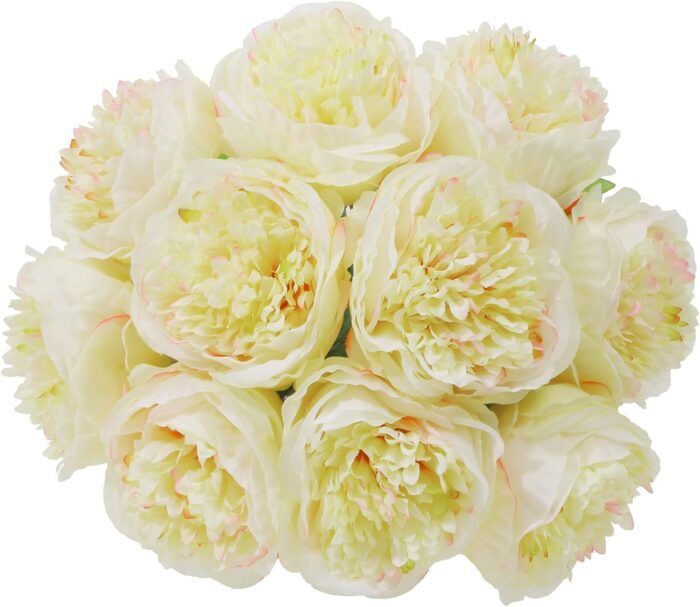 U'Artlines 2Bouquet 10Heads Artificial Peony Silk Flower Leaf Home Office Wedding Party Festival Bar Decor (Champagne)