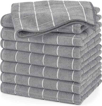 Utopia Towels - Microfiber Kitchen Towels, Super Absorbent 18 x 26 Inches, Durable, Soft, and Lint Free Dish Towels, Ideal for Cleaning Dishes, Pans, and Kitchen Appliance (8 Pack, Grey)